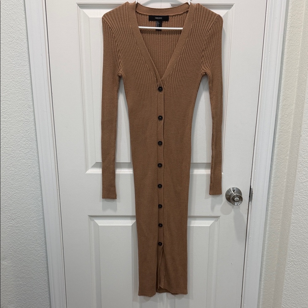 Forever 21 Brown Ribbed Long Sleeve Dress